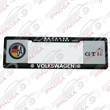 MARCO DE PLACA EUROPEO VW"BECAUSE"EURO ALEMANA-GTI" - NEGRO