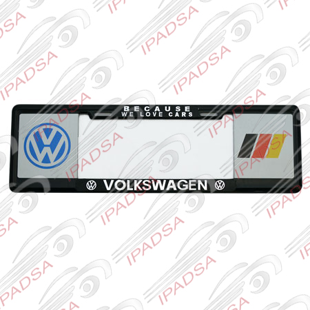 MARCO DE PLACA EUROPEO VW"BECAUSE"LOGO VW-FRANJAS" - NEGRO