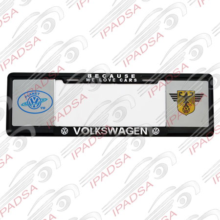 MARCO DE PLACA EUROPEO VW"BECAUSE"PLANET VW-LOGO AGUILA" - NEGRO