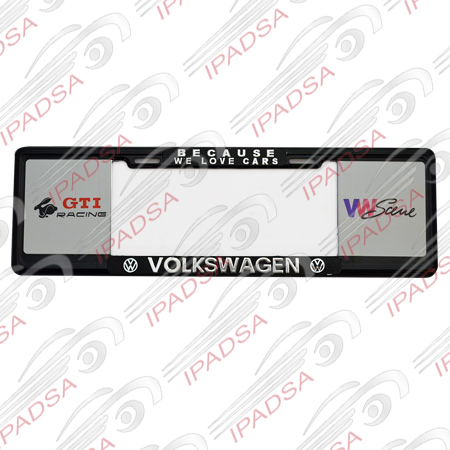 MARCO DE PLACA EUROPEO VW"BECAUSE"GTI RACING-VWSCENE" - NEGRO