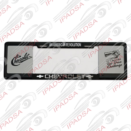 MARCO DE PLACA EUROPEO CHEVROLET "AN AMERICAN REVOLUTION"CHEVROLET-TEST DRIVE" - NEGRO
