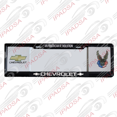 MARCO DE PLACA EUROPEO CHEVROLET "AN AMERICAN"LOGO-AGUILA" - NEGRO