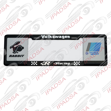 MARCO DE PLACA EUROPEO VOLKSWAGEN"R RACING"RABBIT-MOTOR SPORT" - NEGRO