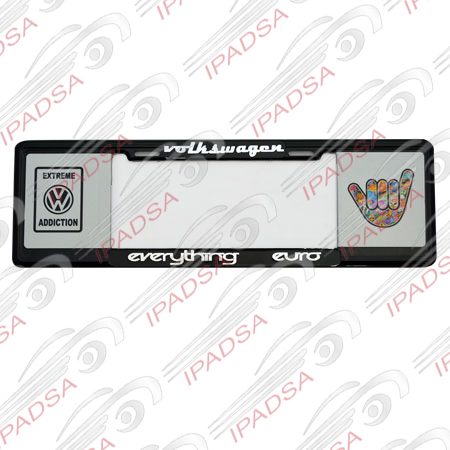 MARCO DE PLACA EUROPEO VW"EVERYTHING EURO"EXTREME ADDICTION-MANITA" - NEGRO