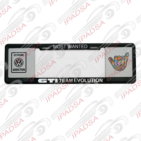 MARCO DE PLACA EUROPEO GTI"MOST WANTED"EXTREME ADDICTION-MANITA" - NEGRO