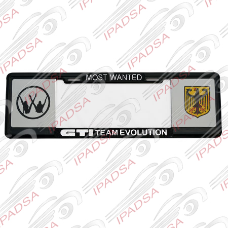 MARCO DE PLACA EUROPEO GTI"MOST WANTED"VW SEXI-AGUILA" - NEGRO